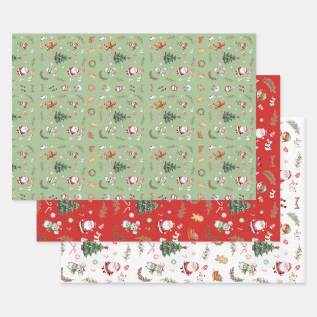 Christmas Tree Santa cute character holiday design Geschenkpapier Set (Set)