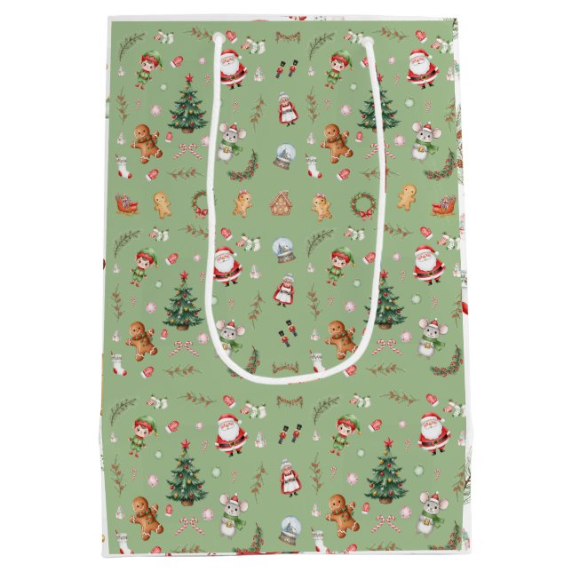 Christmas Tree Santa cute character holiday design Mittlere Geschenktüte (Rückseite)