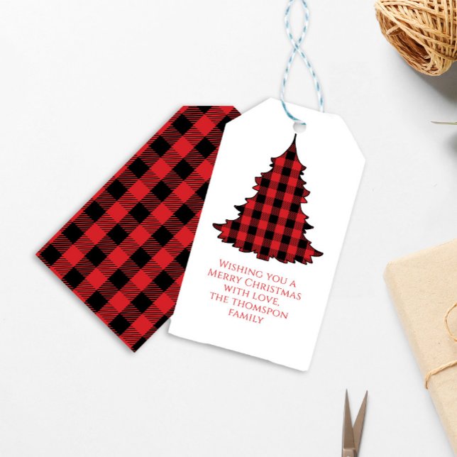 Christmas Tree Simple Niedlich Buffalo Karo Muster Geschenkanhänger (Simple Christmas tree buffalo check plaid pattern gift tag.)