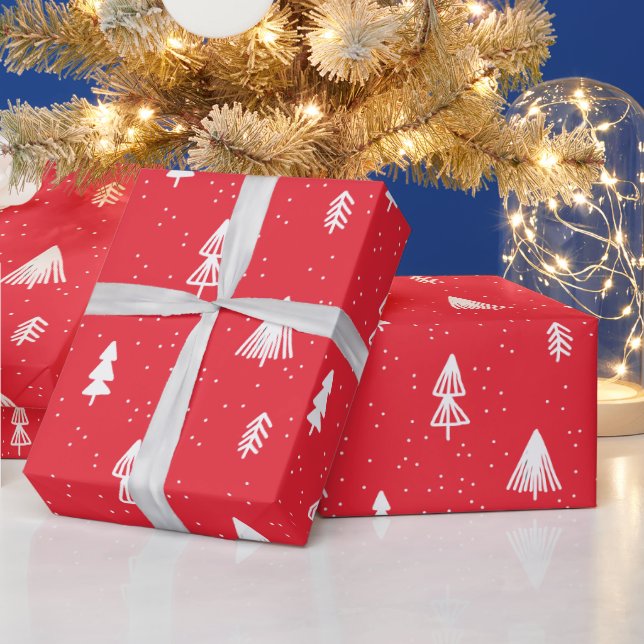 Christmas Tree snow red modern Geschenkpapier (Feiertage)