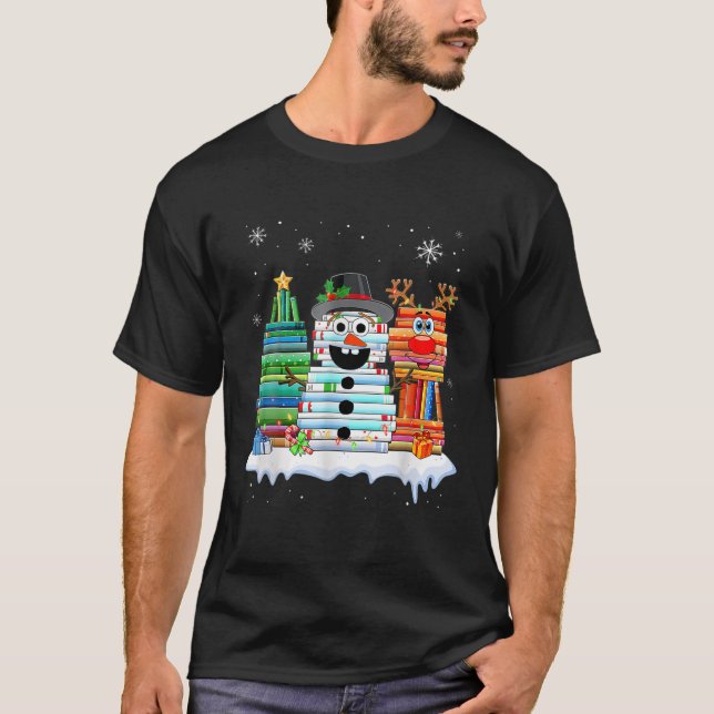 Christmas Tree Snowman Reindeer Book Stack Tee Lib (Vorderseite)