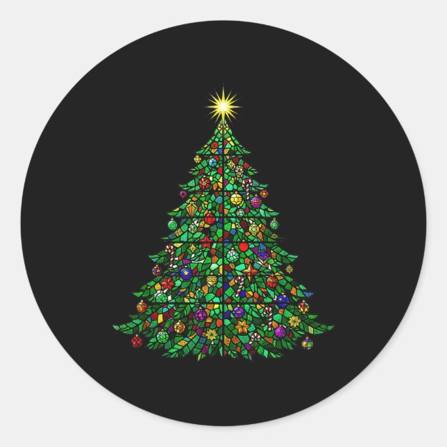 Christmas Tree Stained Gl Cathedral Christmas  Runder Aufkleber (Vorderseite)