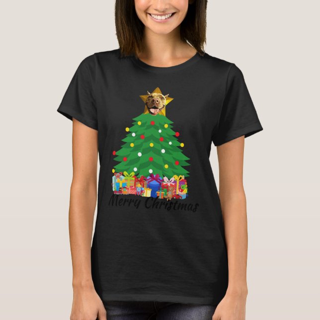 Christmas Tree Star Pitbull Dog T-Shirt (Vorderseite)