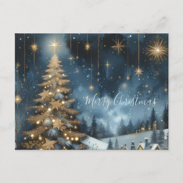 Christmas tree & starry night postcard postkarte (Vorderseite)