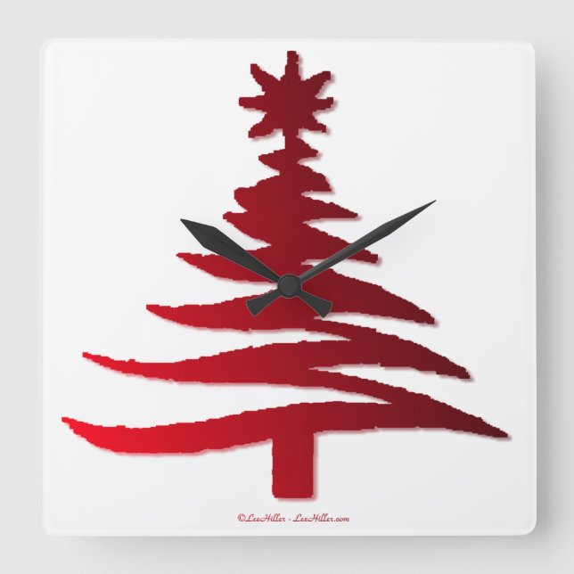 Christmas Tree Stencil Red Quadratische Wanduhr (Vorderseite)