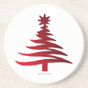 Christmas Tree Stencil Red Sandstein Untersetzer