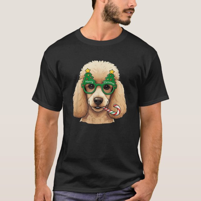 Christmas Tree Sunglasses Poodle Candy Cane Mens W T-Shirt (Vorderseite)