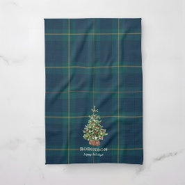 Christmas Tree Tartan Plaid Family Name Geschirrtuch