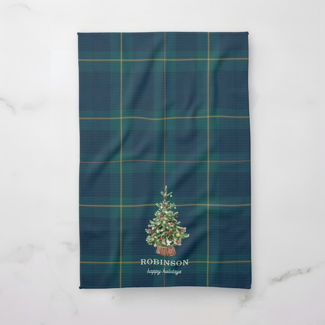 Christmas Tree Tartan Plaid Family Name Geschirrtuch (Von Creator hochgeladen)
