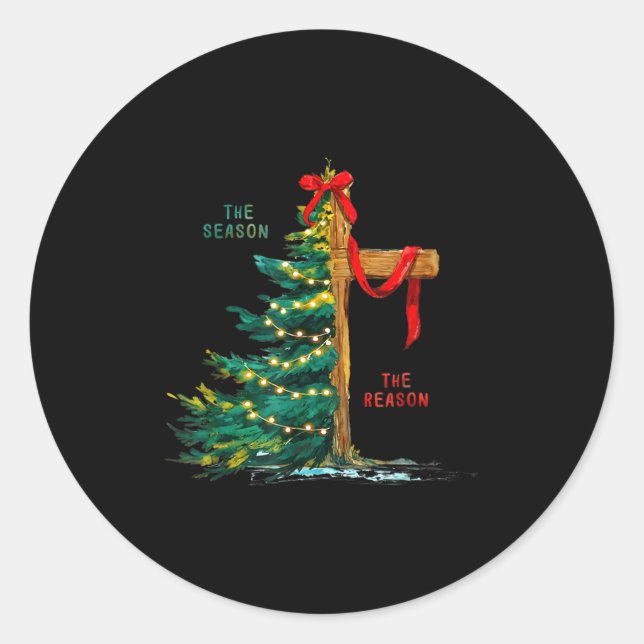 Christmas Tree The Season Jesus Cross Faith Holida Runder Aufkleber (Vorderseite)