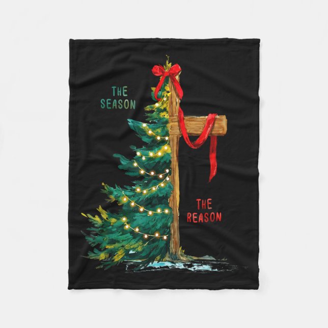 Christmas Tree The Season Jesus Cross The Reason  Fleecedecke (Vorderseite)