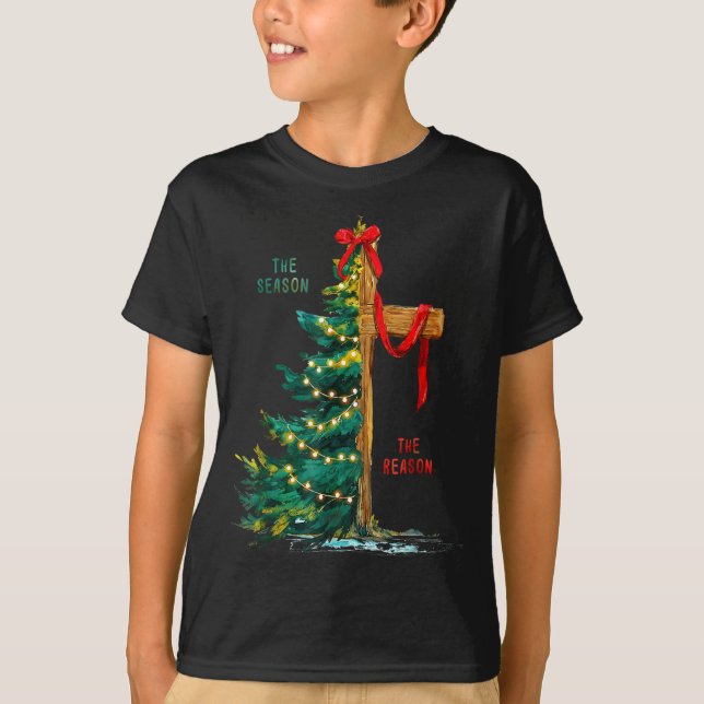 Christmas Tree The Season Jesus Cross The Reason  T-Shirt (Vorderseite)