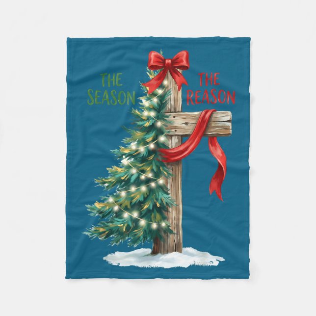 Christmas Tree The Season Jesus Cross The Reason X Fleecedecke (Vorderseite)