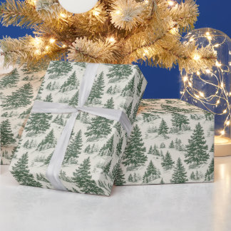 Christmas Tree Toile De Jouy Green Geschenkpapier
