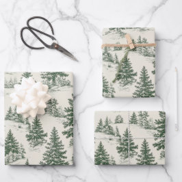 Christmas Tree Toile De Jouy Green Geschenkpapier Set
