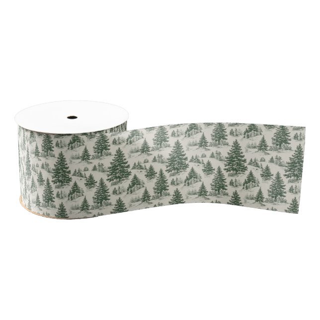 Christmas Tree Toile De Jouy Green Ripsband (Spule)