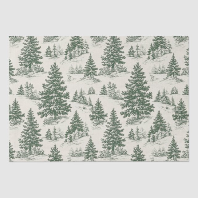 Christmas Tree Toile De Jouy Green Seidenpapier (Vorderseite)