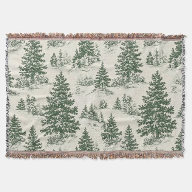Christmas Tree  Toile  De Jouy Green Tablecloth Decke (Vorderseite)
