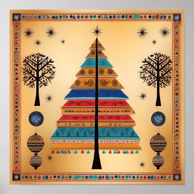 Christmas Tree Warli Art Poster (Vorne)