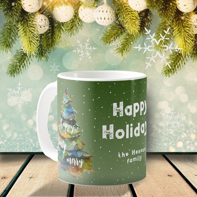 Christmas Tree Watercolor Merry Jolly Happy Family Kaffeetasse (Von Creator hochgeladen)