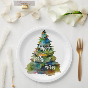 Christmas Tree Watercolor Merry Jolly Happy Pappteller