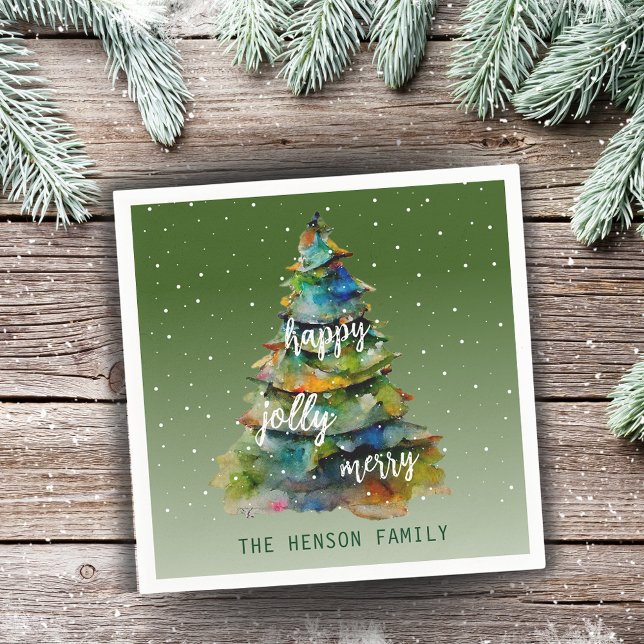 Christmas Tree Watercolor Merry Jolly Happy Serviette (Von Creator hochgeladen)