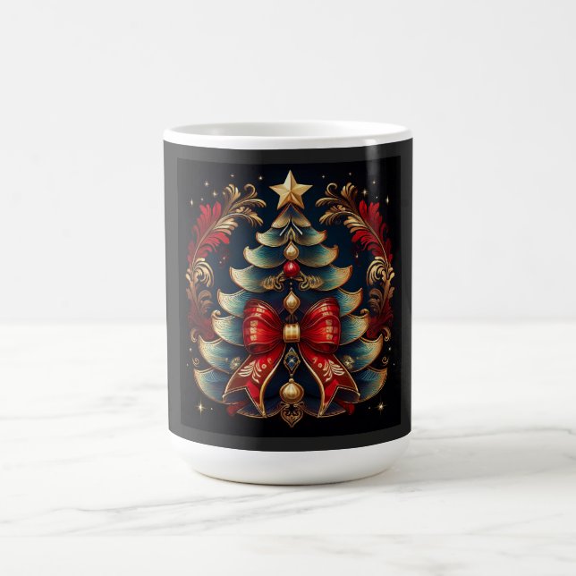 Christmas Tree With Bow And Golden Star Kaffeetasse (Mittel)