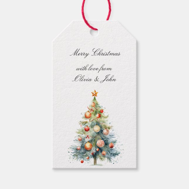 Christmas Tree with Orange Red Ornaments Geschenkanhänger (Vorderseite)