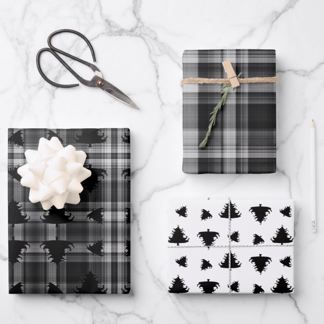 Christmas Trees Black Plaid Geschenkpapier Set (Vorderseite)