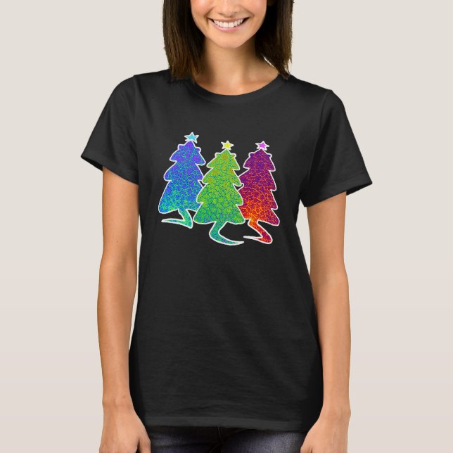 Christmas Trees Cat Lizard Dinosaur Rat Blue Green T-Shirt (Vorderseite)