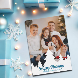 Christmas Trees Foto Blue Script Magnet Card