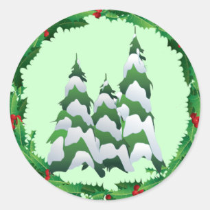CHRISTMAS TREES & HOLLY by SHARON SHARPE Runder Aufkleber