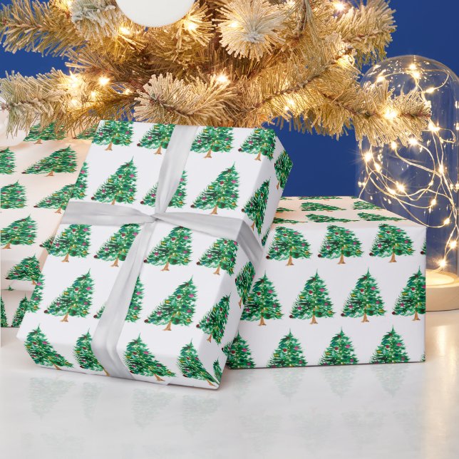 Christmas trees pine Festive Green Watercolor  Geschenkpapier (Feiertage)