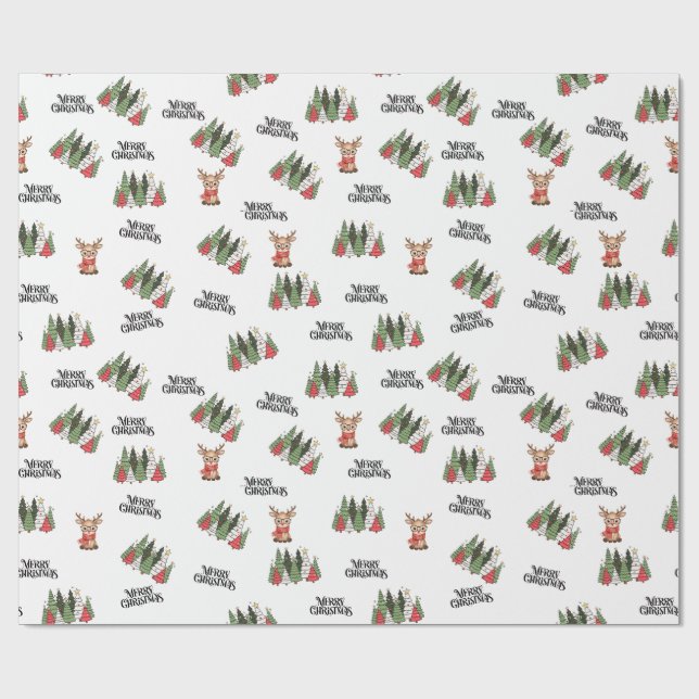 Christmas Trees & Reindeer Wrapping Paper Geschenkpapier (Flach)