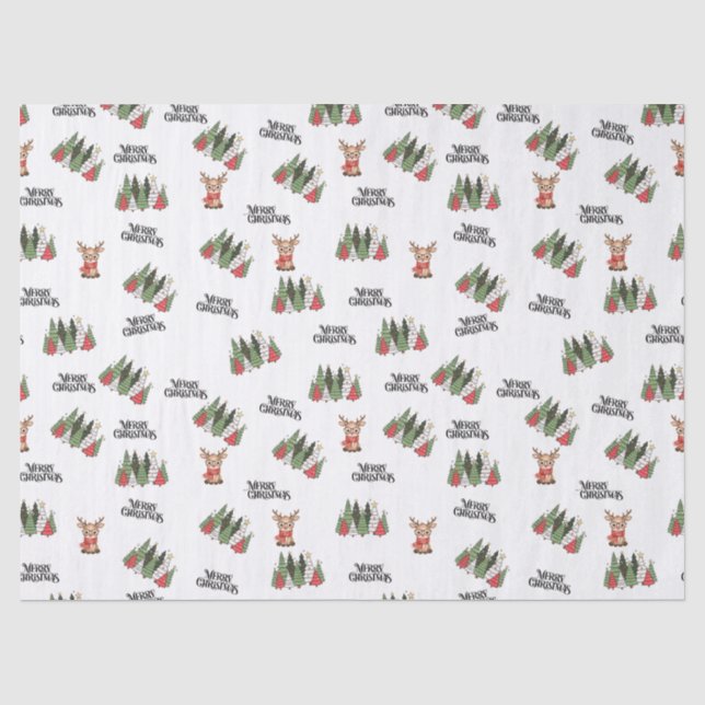 Christmas Trees & Reindeer Wrapping Paper Seidenpapier (Vorderseite)