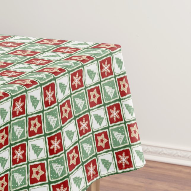 Christmas trees, snowflakes, stars, red, green tischdecke (Beispiel)