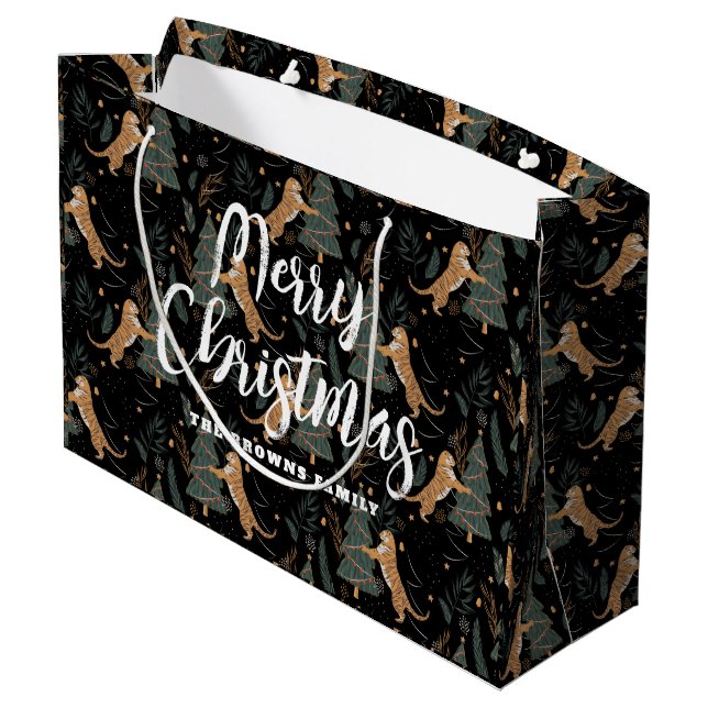 Christmas trees & tigers pattern custom background große geschenktüte (Rückseite Schrägansicht)