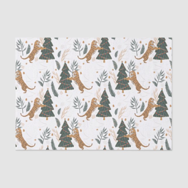 Christmas trees & tigers pattern custom background seidenpapier (Vorderseite)