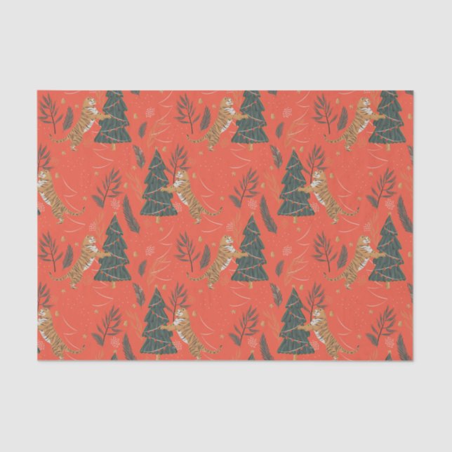 Christmas trees & tigers pattern custom background seidenpapier (Vorderseite)