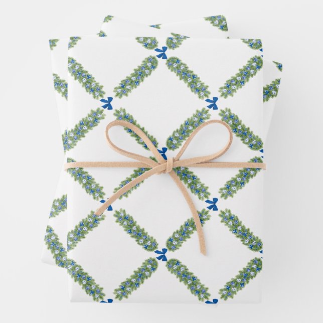 Christmas Trellis Blue Bow Geschenkpapier Set (Beispiel)