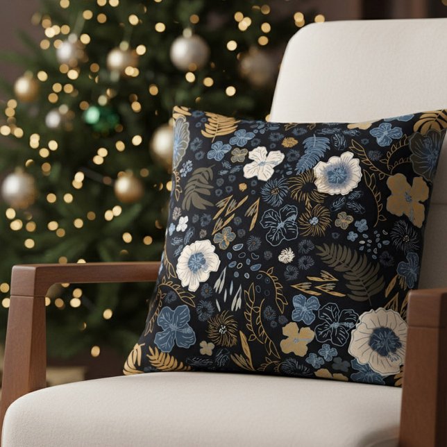 Christmas Tropical Coastal Blue Hibiscus Floral  Kissen (Von Creator hochgeladen)