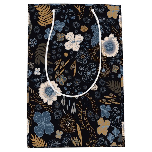 Christmas Tropical Coastal Blue Hibiscus Floral  Mittlere Geschenktüte (Vorderseite)