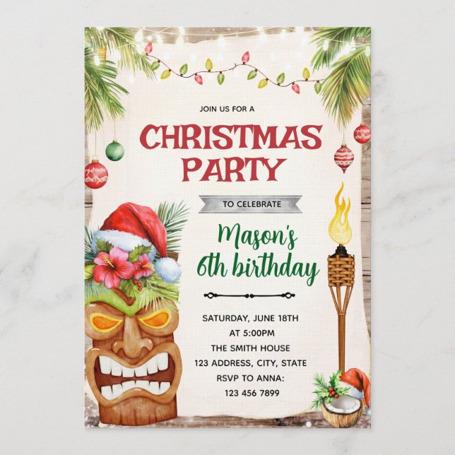 Christmas Tropical  Party invite Einladung (Vorderseite)