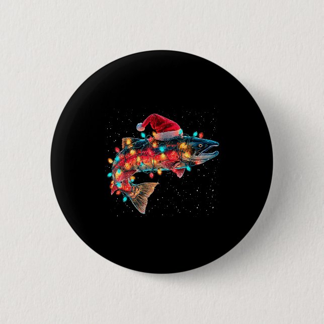 Christmas Trout Fish Funny Fishing Santa Hat Light Button (Vorderseite)
