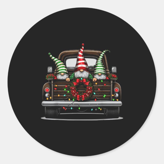 Christmas Truck Cute Gnome  Runder Aufkleber (Vorderseite)