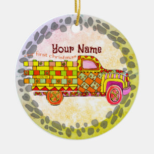 Christmas Truck Keramik Ornament