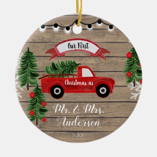 CHRISTMAS TRUCK Rustic Family ornement de Noël (Devant)