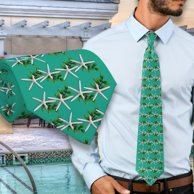 Christmas Turquoise Starfish pattern tie Krawatte (Von Creator hochgeladen)