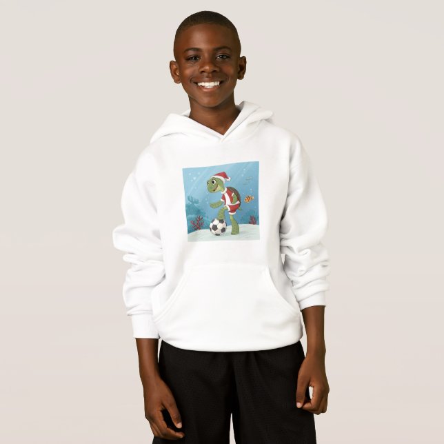 Christmas Turtle playing football Hoodie (Vorne ganz)