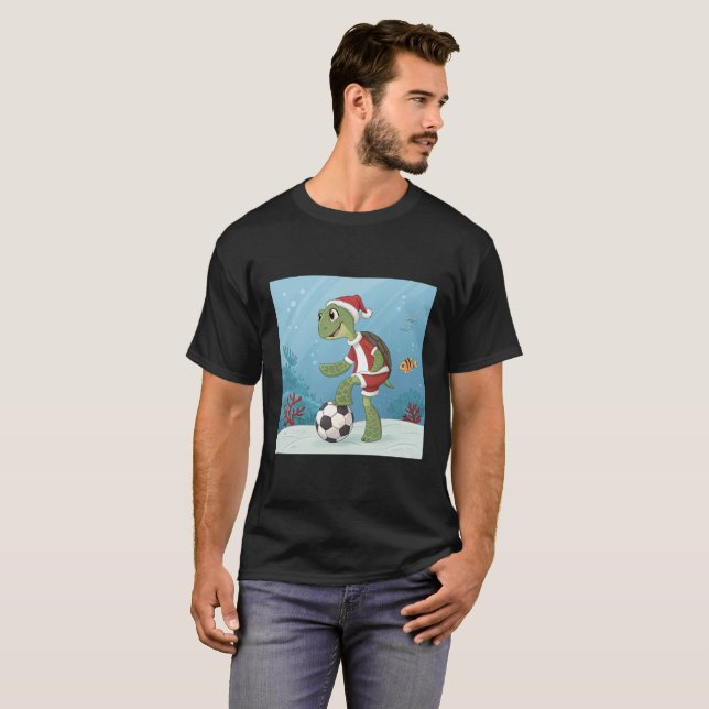 Christmas Turtle playing football T-Shirt (Vorne ganz)
